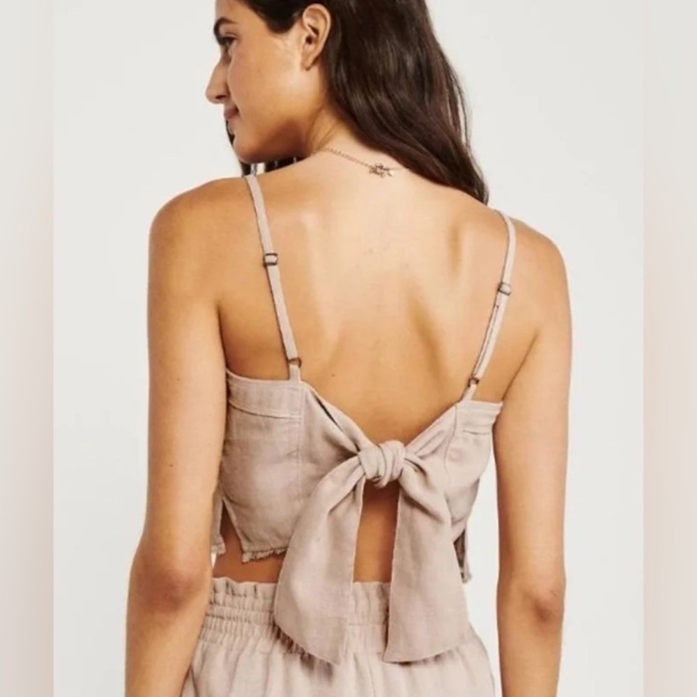 ABERCROMBIE & FITCH Crop Top Linen Cotton Tie Back Tank Top Pink Size XL